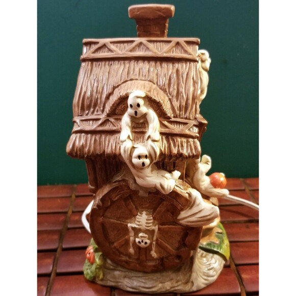 1994 Halloween Village Illuminated Haunted Mill Ceramic Building Pacific Rim - Picture 4 of 7